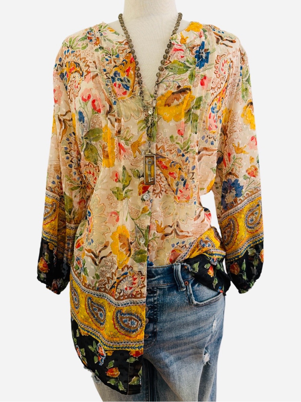 fig and flower 🌼 anthropologie Cream Floral Button-Down Tunic - Picture 6 of 8